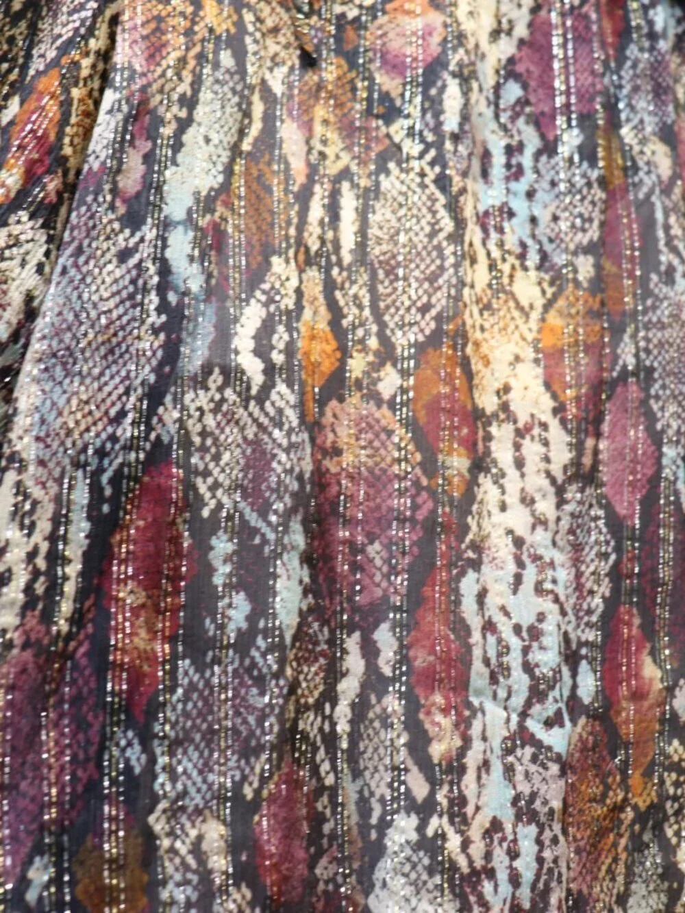 NWT Rebecca Taylor XL SILK Blouse Watercolor Snake Print Gold Metallic Ruffle